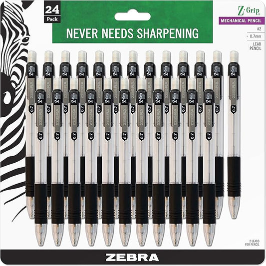 ZEBRA Z-Grip Mechanical Pencil, 0.7mm Point Size, HB #2 Graphite, Black Grip, 24-Count - (Case of 48 packs, 1152 Count Total) (15241)