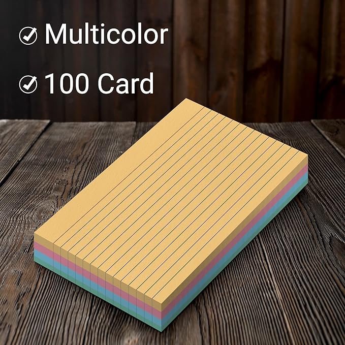 THREE LEAF 3 X 5, INDEX CARD RULED, 500 CT. (100 x 5) COLORED, Ruled Flash Cards, Study Card, Memo Pad, For To-Do List, Art And Craft Projects