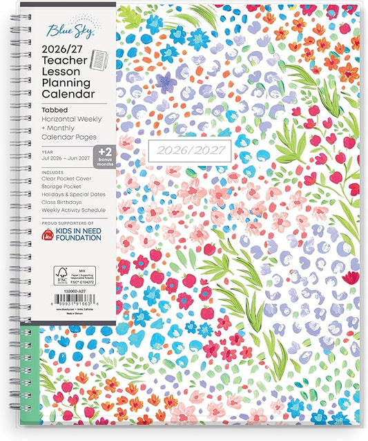 Blue Sky 2026-2027 Weekly and Monthly Academic Year Teacher Lesson Planner Calendar, July 2026 - June 2027, 8.5" x 11", Clear Pocket Cover, Wirebound, Laminated Tabs, Storage Pocket, Ditsy Dapple Light