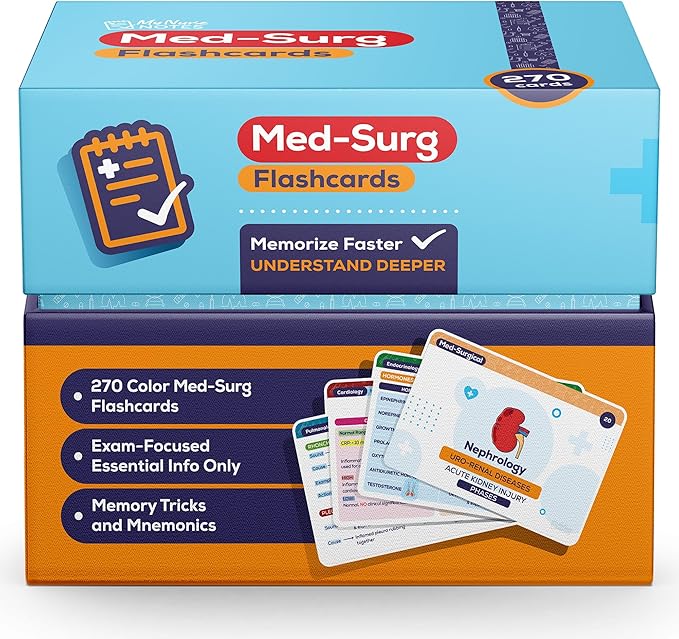 Med-Surg Flashcards for NCLEX – 270 Color-Coded Study Cards for RN & PN Nursing Students | Disease, Labs & Nursing Care in One | High-Yield Clinical Concepts, Visual Learning & Fast Recall