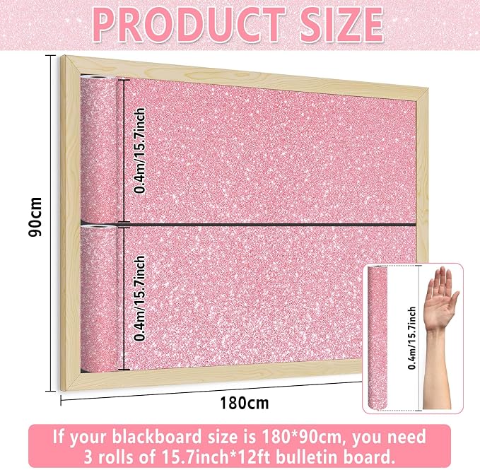 Glitter Pink Bulletin Board Roll Non-Woven Fabric Poster 15.7" x 12 Ft