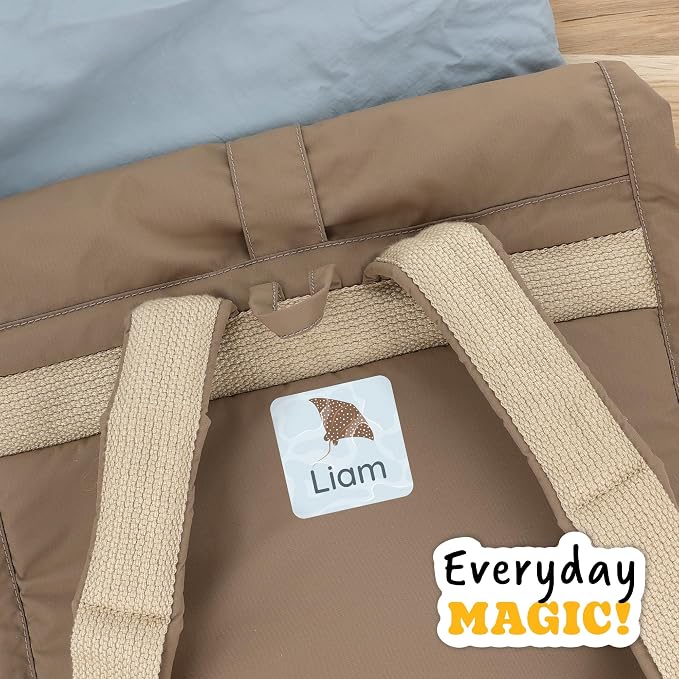 Camp Name Labels for Kids (33) – Custom Waterproof Stickers for Water Bottles, Lunch Boxes, Daycare & School with Unique Designs - The Sea