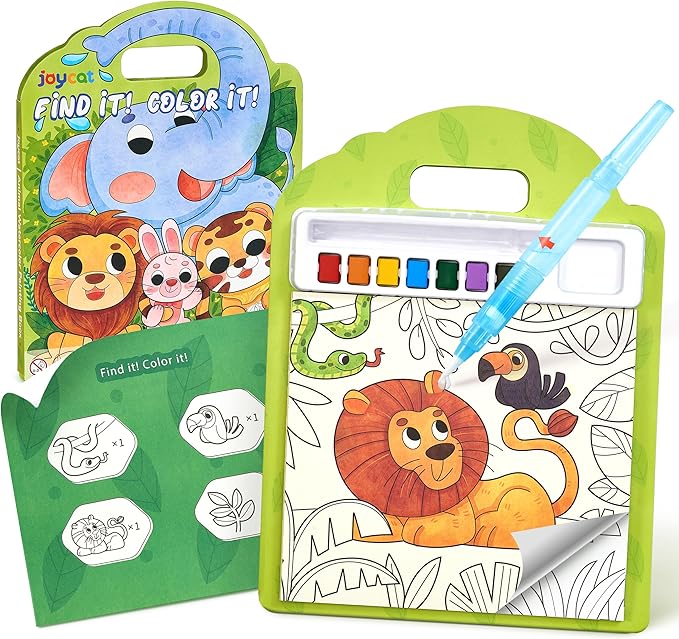 JoyCat Find & Color Paint with Water Coloring Books for Toddlers, Educational Seek and Find, No Mess Art & Craft Toy, Fun Learning Activity for Kids Ages 3-5 4-8, Gift for Girls Boys (Animals)