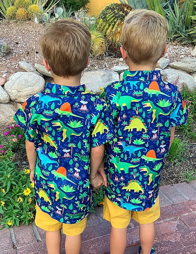 Enlifety 2-10T Kids Hawaiian Shirt Boys Short Sleeve Button Down Shirts Hawaii Summer Casual Blouse