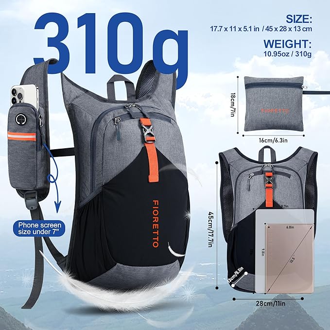 FIORETTO 10L/15L/20L Hiking Backpack for Women Men Mini Packable Backpack Lightweight Small Daypack for Travel Camping