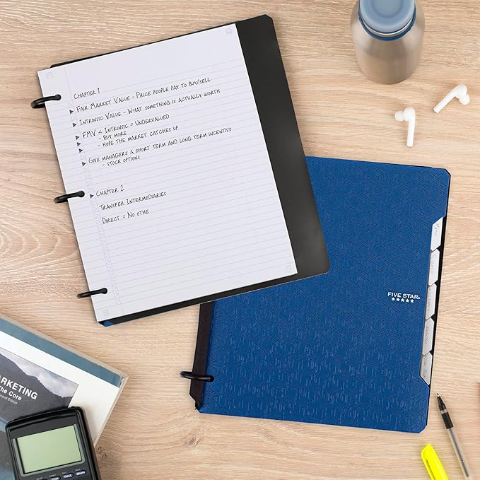 Five Star Flex Refillable Notebook + Study App, College Ruled Paper and 1 Inch TechLock Ring Binder with Pockets, Tabs and Dividers, 200 Sheet Capacity, Pacific Blue (293280AD2), (Pack of 6)