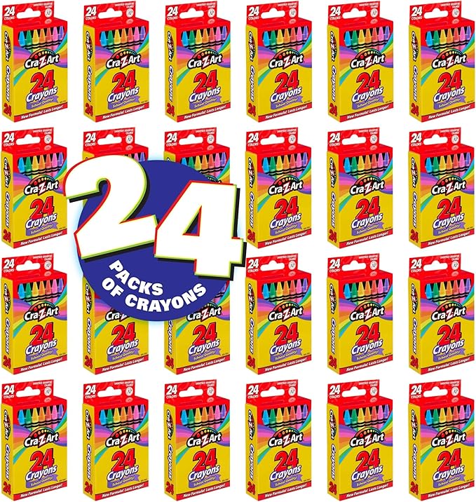 Cra-Z-Art Crayons, Bulk Pack, 24 Count, 24 Packs of Crayons, Bulk School Supplies for Classroom, Back to School Essentials