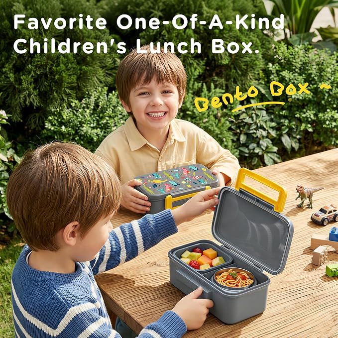 Bento Lunch Box for Kids With 8oz Food Thermo,BPA-Free for School | Lunch Container with 2 Compartments, Insulated Food Jar, Dishwasher Safe, Easy to Clean, Lunch Box for Girls Boys