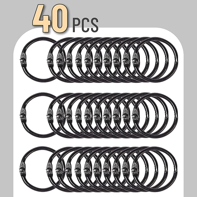 Mr. Pen- Loose Leaf Binder Ring, 1 Inch, 40 Pack, Metal Loose Leaf Binder Book Rings for Books and Index Cards, Scrapbook, Keychains, School, Home, Office, Black