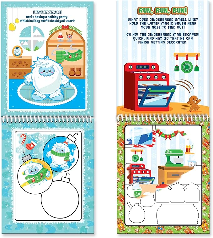 Scentco Holiday Water Magic (2 Pack - Candy Cane & Gingerbread) - Patented Gourmet Scented Reusable Water Reveal Activity Books - Stocking Stuffers, Holiday Gifts for Kids, No Mess, All Fun