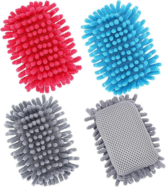 4 Pcs Microfiber Shag Whiteboard Erasers, Dry Erase Board Erasers, Shag Washable Dry Eraser for Markers, Chalk, Home, Classroom Office Supplies (Grey, Blue, Pink)