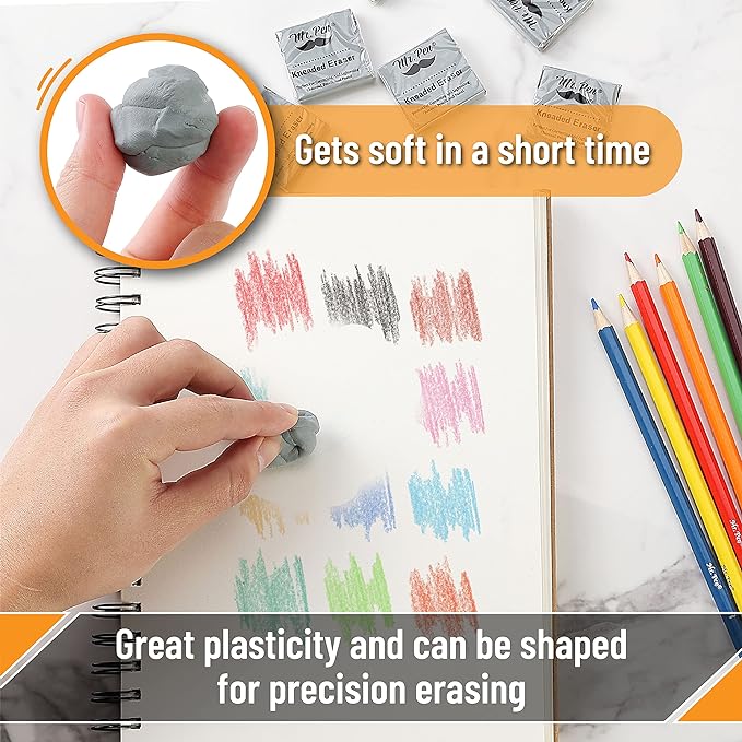 Mr. Pen- Kneaded Erasers, 1.37" x 1.7", 24 Pack, Gray, Soft Moldable Art Erasers for Charcoal, Graphite & Pastel Drawing, Precision Highlighting, Smudge Control, Easy Shaping for Artists & Students