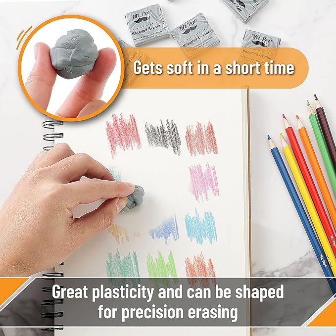 Mr. Pen- Kneaded Eraser Set, 4 Pack, Gray Moldable Art Erasers with Storage Cases & Sharpener, Soft Kneadable Erasers for Charcoal, Graphite, Pencil & Pastel Drawing