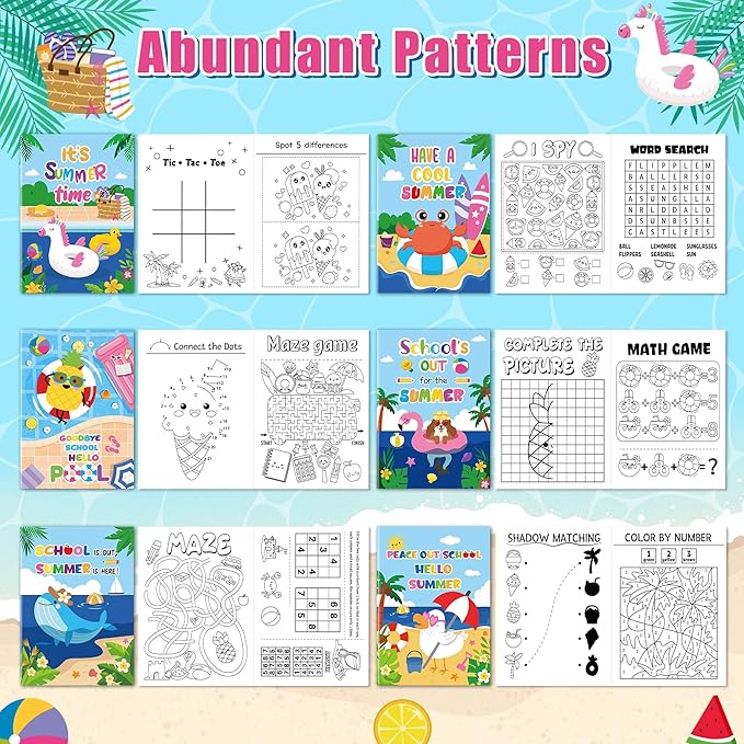 JAPBOR Summer Activity Coloring Books - Mini End of the School Year Activities Color Book Bulk for Kids Party Favors, Hawaii Beach Pool Small DIY Colouring Pages for Gifts Class Draw Painting Games