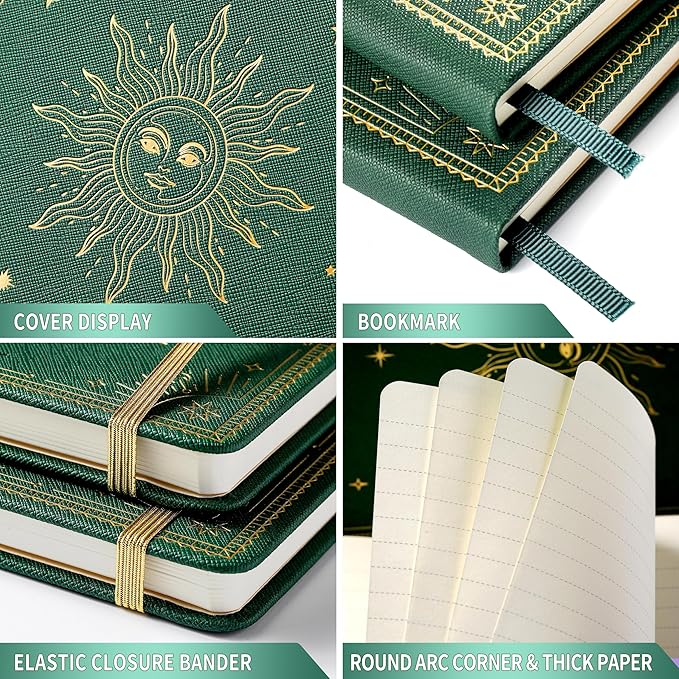 Artfan Ruled Notebook/Journal – Premium Thick Paper Faux Leather Classic Writing Notebook with Pocket + Page Dividers Gifts, Banded, Large, 144 Pages, Hard Cover, Lined (5.8 x 8.4) - Dark Green