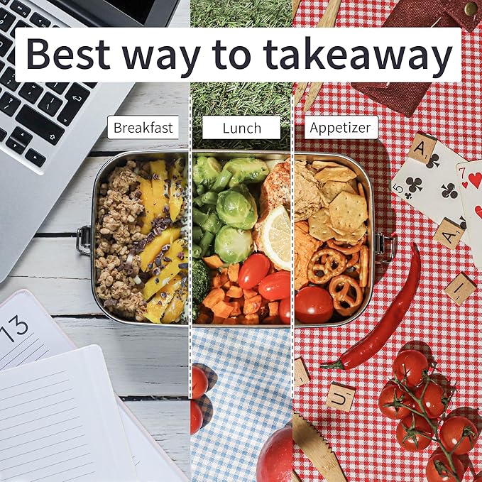 Bambaw Stainless Steel Bento Box 27 oz, Metal Lunch Box with Compartments, Leakproof Stainless Steel Lunch Container, BPA free Dishwasher Safe Metal Lunchbox