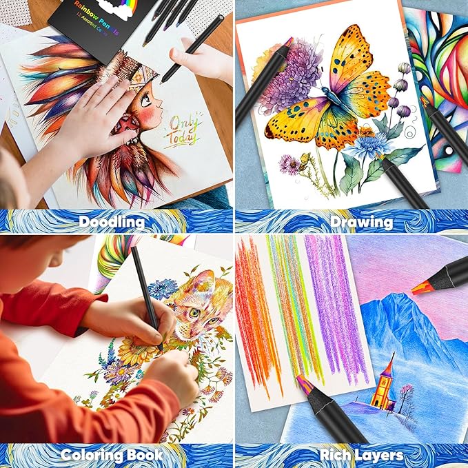 Hapikalor Art Supplies 12 Rainbow Colored Pencils, Teen Girl Boys Gifts Trendy Stuff, Stocking Stuffers for Kids, Birthday Party Favors Arts and Crafts 5-12 Year Old