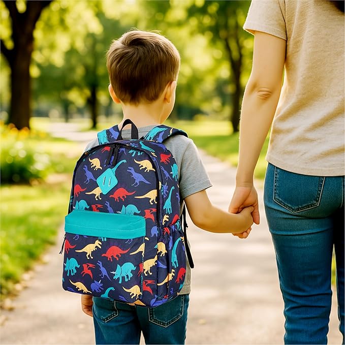 KK CRAFTS Preschool Backpack Kindergarten Little Kids Toddler Elementary School Backpacks for Boys and Girls with Chest Strap(15Inch, Dark Blue Dinosaur)