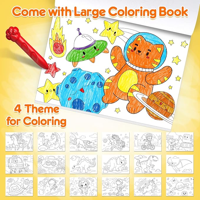 Mocoosy 18 Colors Jumbo Crayons for Toddlers 1-3, Mess-Free Washable Crayon with Coloring Book Set for Kids Ages 4-8, Non Toxic Crayons Kit Art Supplies Coloring Gift Travel Road Trip Activities