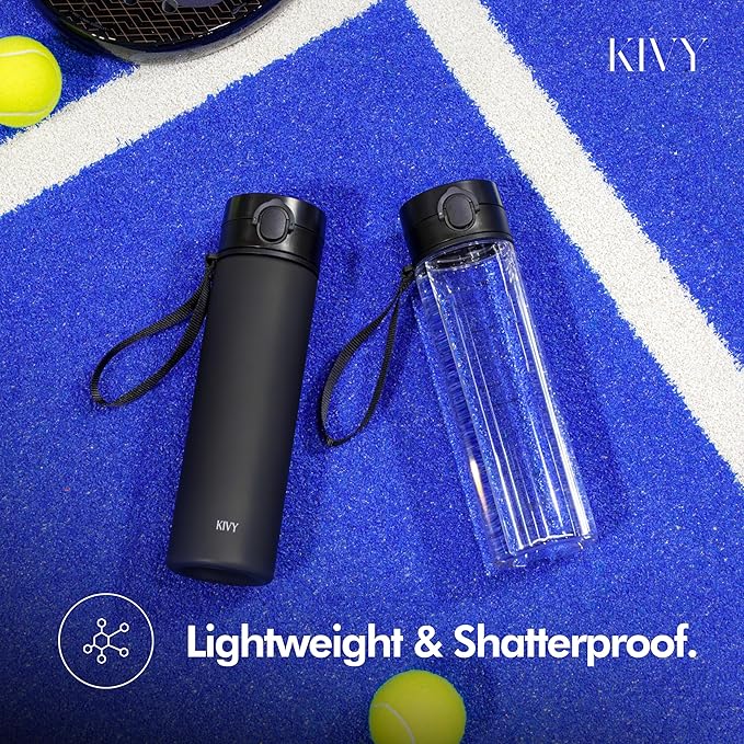 KIVY Slim Water Bottle 32oz with Leakproof Flip Lid [Lightweight & Shatterproof] Fits Backpack & Cupholder for Travel, Sports, School - Tall Gym Water Bottle with Measurements - Dishwasher Safe