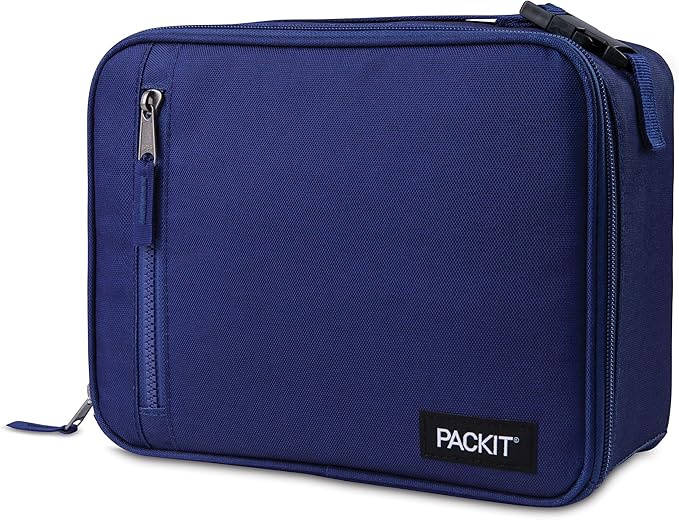 PackIt(R) Freezable Classic Lunch Box, True Blue, Built with EcoFreeze(R) Technology, Collapsible, Reusable, Zip Closure With Front Pocket and Buckle Handle, For Work Lunches and Fresh Lunch On the Go