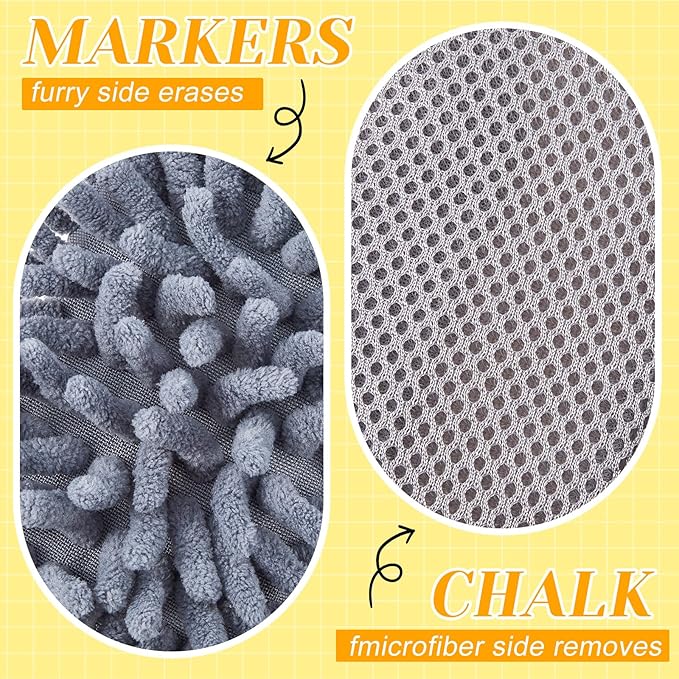 Zonon 4 Pieces Dry Erase Eraser Microfiber Shag Washable Whiteboard Eraser for Markers, Chalk, Home and Office (Blue,Yellow,Gray)