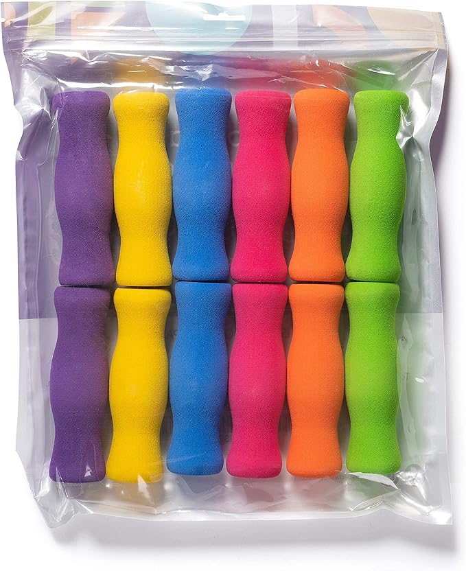 Special Supplies Long Foam Pencil Grips for Kids Adults Colorful, Cushioned Holders for Handwriting, Drawing, Coloring | Ergonomic Right or Left-Handed Use | Reusable (12)