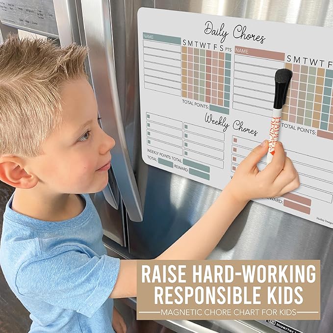 Hadley Designs Magnetic Chore Chart for Kids Multiple - Chores Board for Refrigerator, Dry Erase Task Chart for 2 Kids Daily Behavior, Family Weekly Planner Teens and Adults, Boho Pastel Chore Board