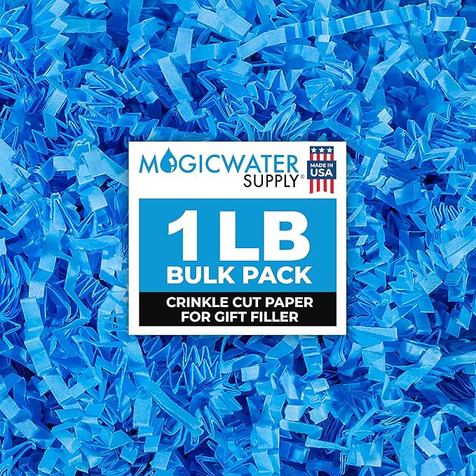 MagicWater Supply Crinkle Cut Paper Shred Filler-1LB Light Blue-Decorative & Protective Packaging for Bridesmaid Gifts & Bridesmaid Proposal Gifts Holiday Stuffers Birthdays Wedding & Anniversaries