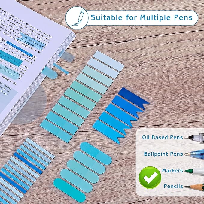 1100 Sheets Transparent Sticky Notes, Clear Waterproof 3 x 3 Sticky Notes with Pen, Translucent See-Though Note Tabs for Bible Study Book Annotation Kitchen Reminder (Blue)
