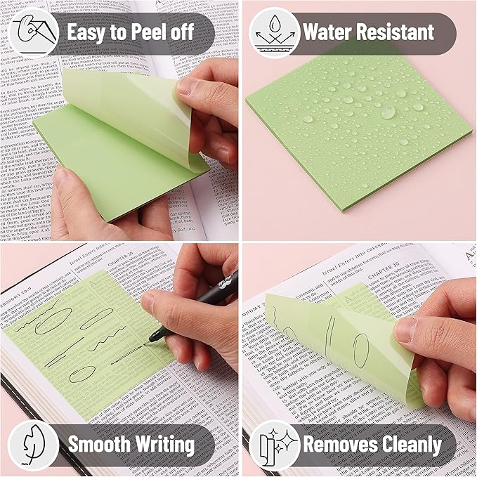 Mr. Pen- Transparent Sticky Notes, 3" x 3", 12 Pads, 600 Sheets, See Through Self-Adhesive Notes for Bible Journaling and Studying, Water-Resistant, Easy to Peel, Clean Removal
