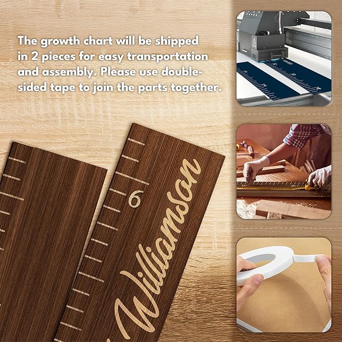 Personalized Kids Growth Chart Wooden Height Ruler for Wall – Custom Name Baby Growth Chart, Nursery Wall Decor, 2-Piece Easy Install, 3 Widths (3.5", 4.5", 5.5"), 10 Colors & Fonts