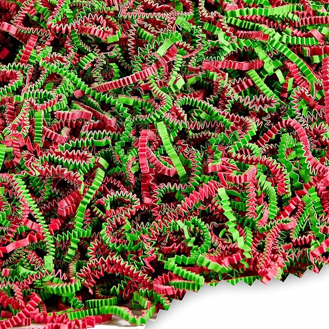 FRILLZ by DECOfill™ Crinkle Cut Paper Shred Filler for Baskets, Gifts, Packing and Protecting your Christmas, Holiday and other events (2 pound, Red and Lime Green)