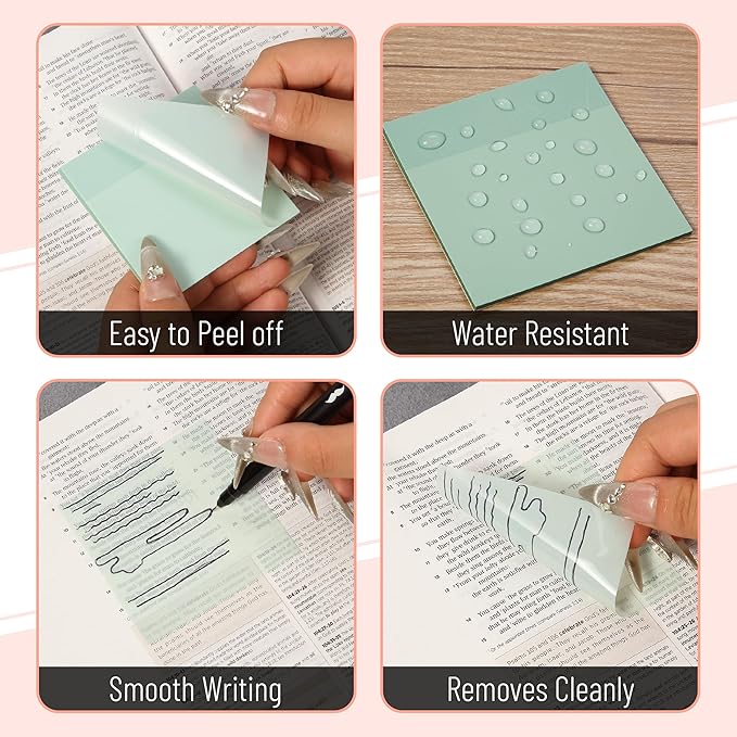Mr. Pen- Transparent Sticky Notes, 3" x 3", 12 Pads, 600 Sheets, See Through Self-Adhesive Notes for Bible Journaling and Studying, Water-Resistant, Easy to Peel, Clean Removal