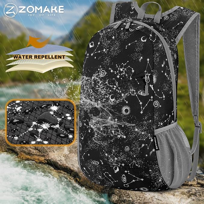 ZOMAKE Lightweight Packable Backpack 20L, Foldable Small Daypack for Hiking | Water Resistant Backpacks Day Bag for Travel Outdoor Camping Sport, Everyday Carry, Multi Compartment Storage(Star Print)