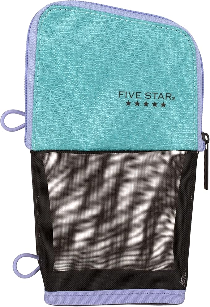 Five Star Pencil Pouch, Pen Case, Stand 'N Store Zipper Pouch, Fits 3-Ring Binder, Storage Organizer for School Supplies Earbuds Chargers Cables Makeup, Teal/Berry (500209F-ECM)