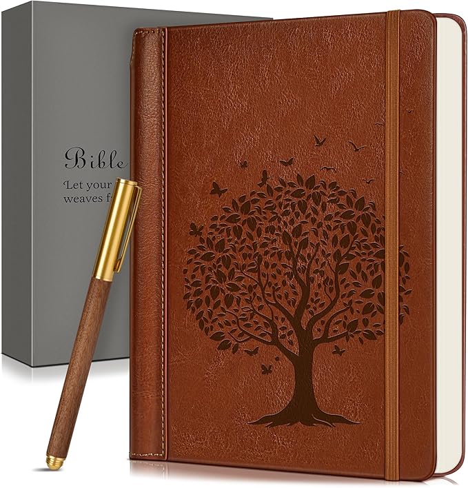 Leather Christian Bible Journal for Men Women, Undated Prayer Journal for Scripture Study & Daily Devotional, Church Notes Notebook, Spiritual Faith Gift for Pastor, Graduation, Baptism (Tree of Life)