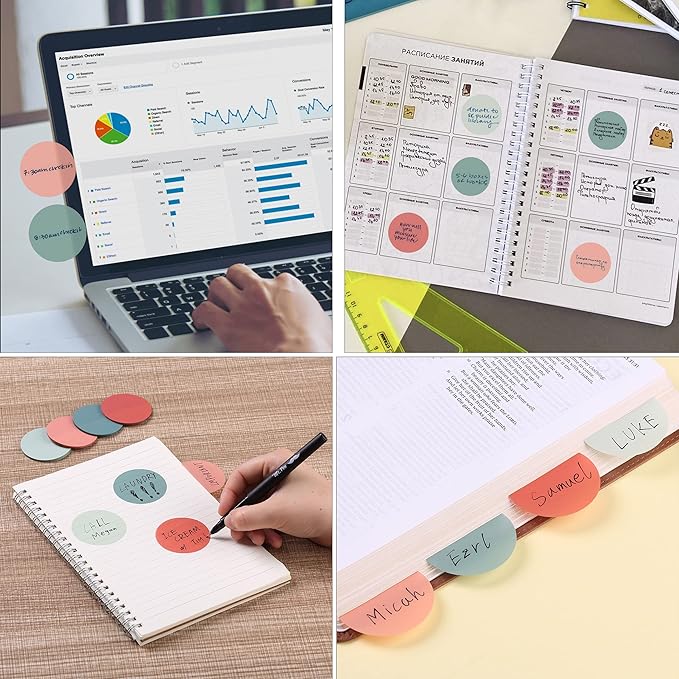 Mr. Pen- Round Transparent Sticky Notes, 1.8”, 4 Pads with Black Fineliner, 200 Sheets, Smooth Writing, Water-Resistant, Clean Removal, Easy-Peel Sticky Notes for Bible Journaling & Planning