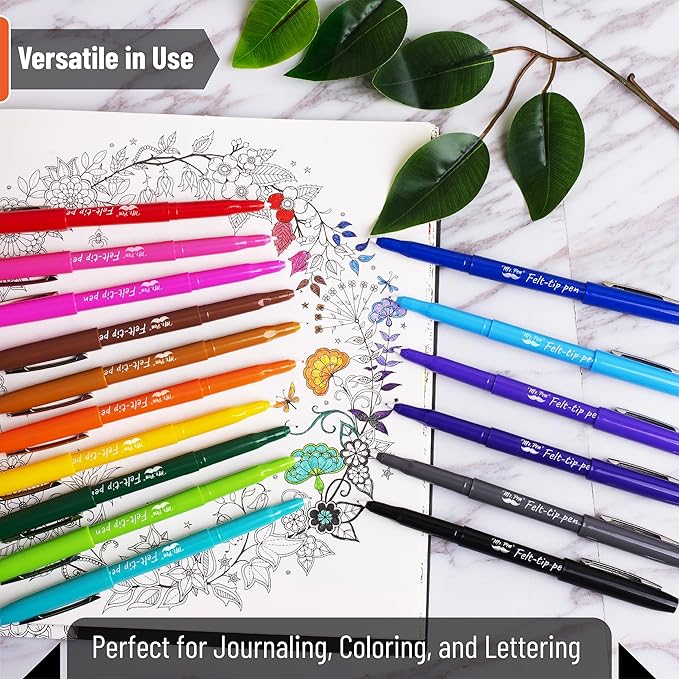 Mr. Pen- Felt Tip Pens, 16 Pack, 0.7 mm, Colorful Felt Tip Pens, Fast Dry, No Smear, Planner Markers for Underlining, Writing, Drawing, Journaling Supplies