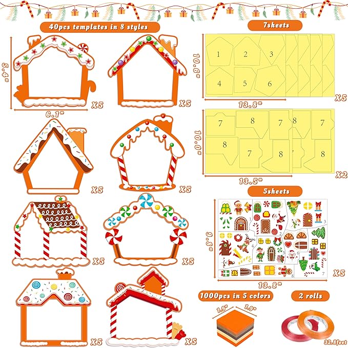 Renbuzhu 40PCS Christmas Crafts Bulk: Gingerbread House Paper Suncatchers DIY Kit for Winter Xmas Holiday Activities Decorations, Window Stained Glass Effect Art Ornaments