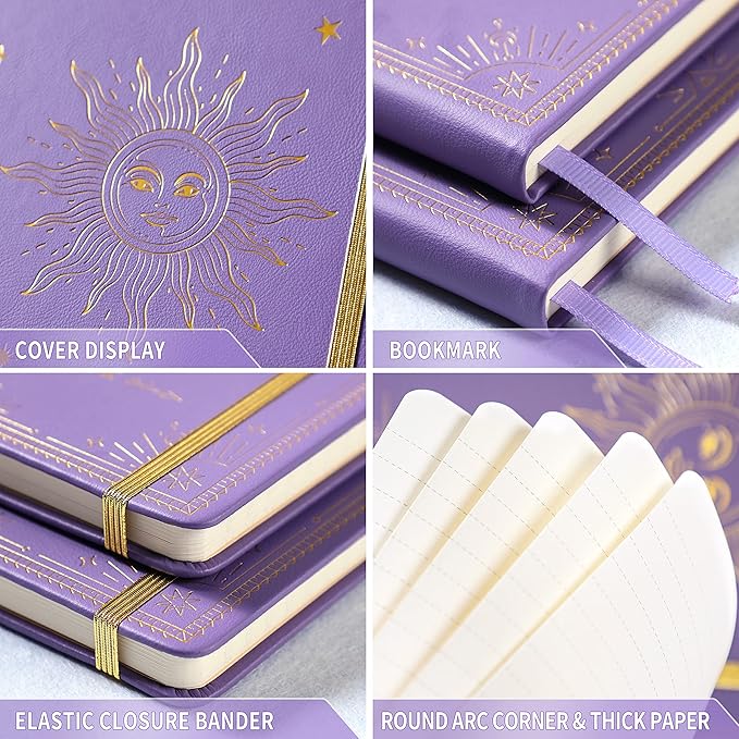 Artfan Ruled Notebook/Journal – Premium Thick Paper Faux Leather Classic Writing Notebook with Pocket + Page Dividers Gifts, Banded, Large, 144 Pages, Hard Cover, Lined (5.8 x 8.4) - Purple
