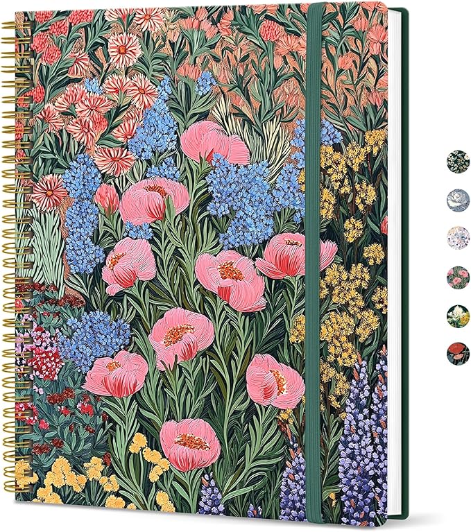 Taja Large Spiral Lined Journal for Women, 8.5" x 11" Notebooks for Work Collge Ruled, A4 Aesthetic Cute Journaling Notebooks for Writing, Plastic Cover, Blooming Symphony