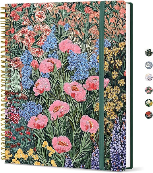 Taja Large Spiral Lined Journal for Women, 8.5" x 11" Notebooks for Work Collge Ruled, A4 Aesthetic Cute Journaling Notebooks for Writing, Plastic Cover, Blooming Symphony