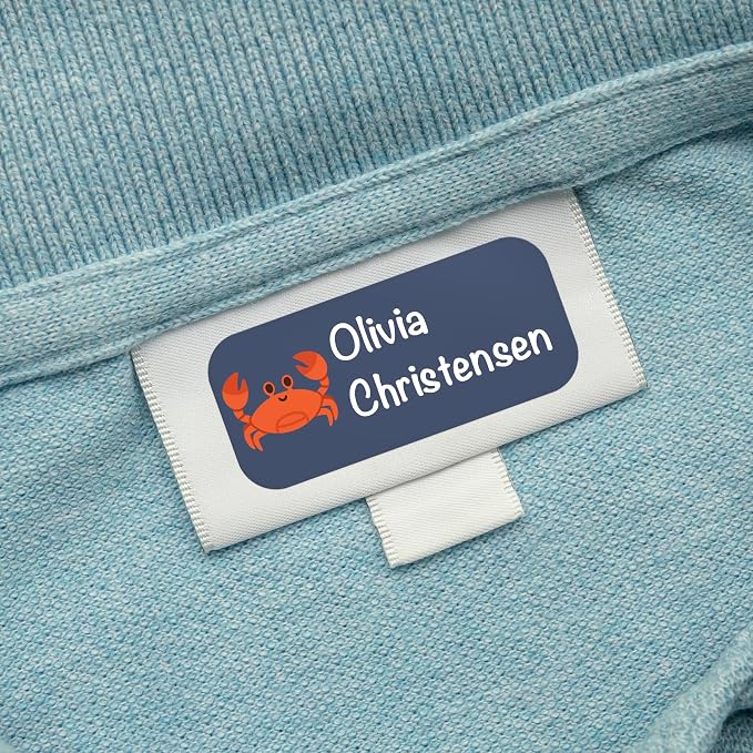 Personalized Waterproof Name Labels for Kids | Optional Packs 50, 150, 230 Labels | Custom Name Stickers for Kids' Clothing Tag, Water Bottle, Customize Kid Name Label for Daycare Aqua Animals