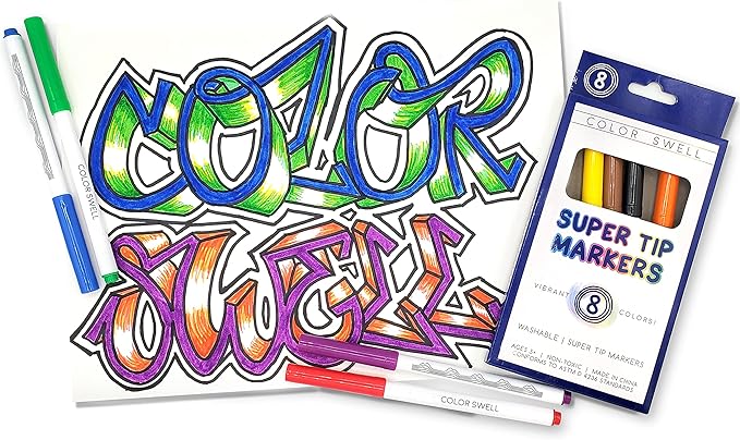 Color Swell Super Tip Washable Bulk Marers Pack 10 Boxes of 8 Vibrant Colors (80 Total)