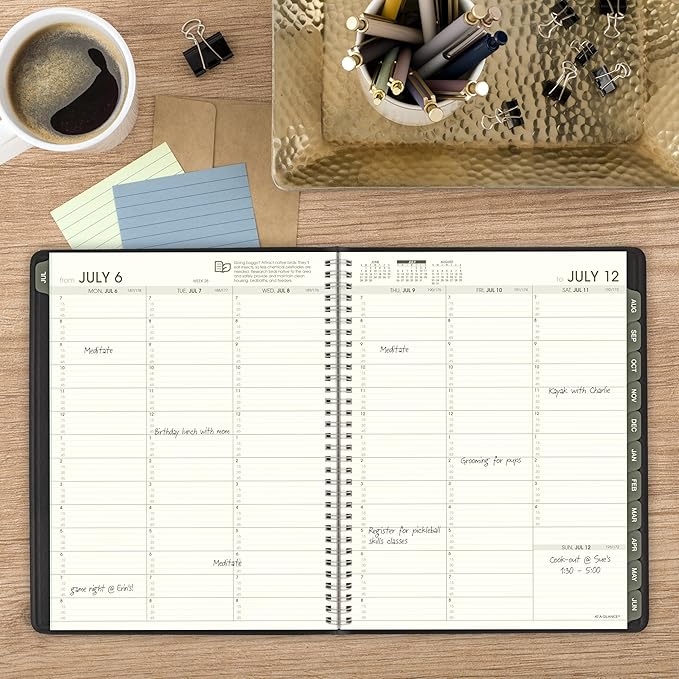 AT-A-GLANCE Planner 2026-2027 Weekly & Monthly Academic 12-Month July-June Quarter-Hourly Appointment Book, 8-1/4" x 11", Recycled, Black (70957G05)