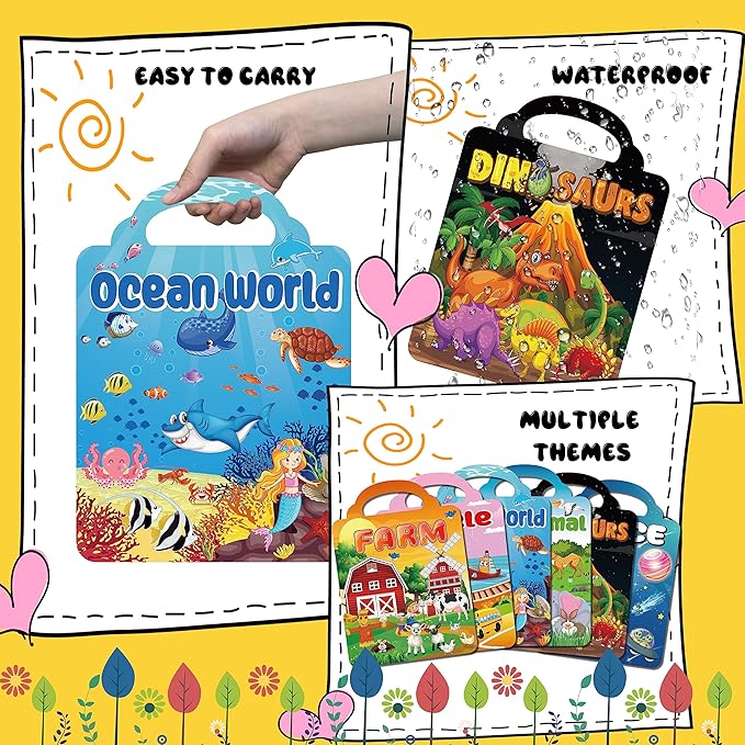 Kalysky 6Set Puffy Sticker Books for Kids 2-4, 3D Reusable Stickers Books for Toddlers 1-3 2-4,Farm+Animal+Dinosaurs+Ocean World+Space+Vehicle