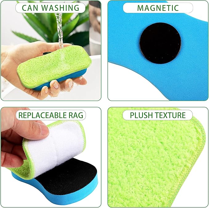 3Pc Chalkboard Eraser - Washable Reusable Microfiber Eraser Cleaning Chalk/Markers/Duster Tool in Home Classroom Office Attached 6 Pcs Microfiber Cloth WP0303