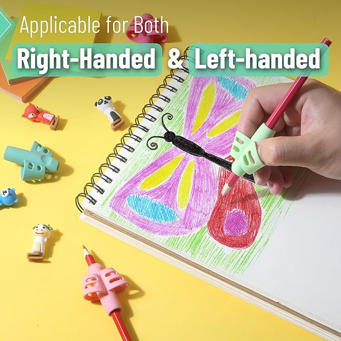 Mr. Pen- Pencil Grips for Kids Handwriting, 4 Pack with 4 Clips, Spring Colors, Flexible Silicon Pencil Holder for Kids, Right & Left-Handed