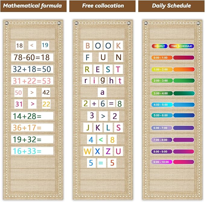 Tevxj Back to School Decoration Burlap Daily Schedule Pocket Chart for Classroom 39 * 13 Inch, Linen Teacher Hanging Pocket Chart with 14 Pockets Calendar Chart for School Learning Supplies Wall Decor